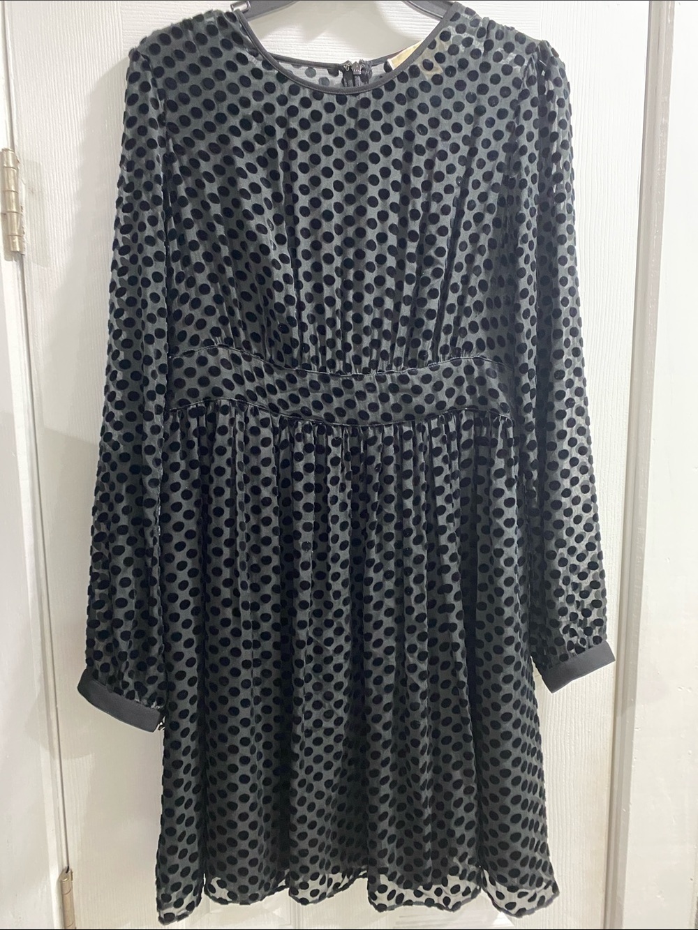 Michael Kors Black Polka Dot Long-Sleeve Fit-and-Flare Dress